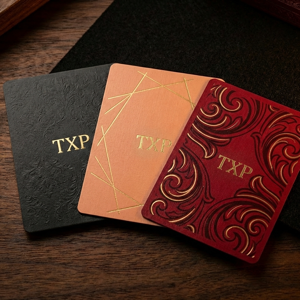 TXP branded card backs in a fan